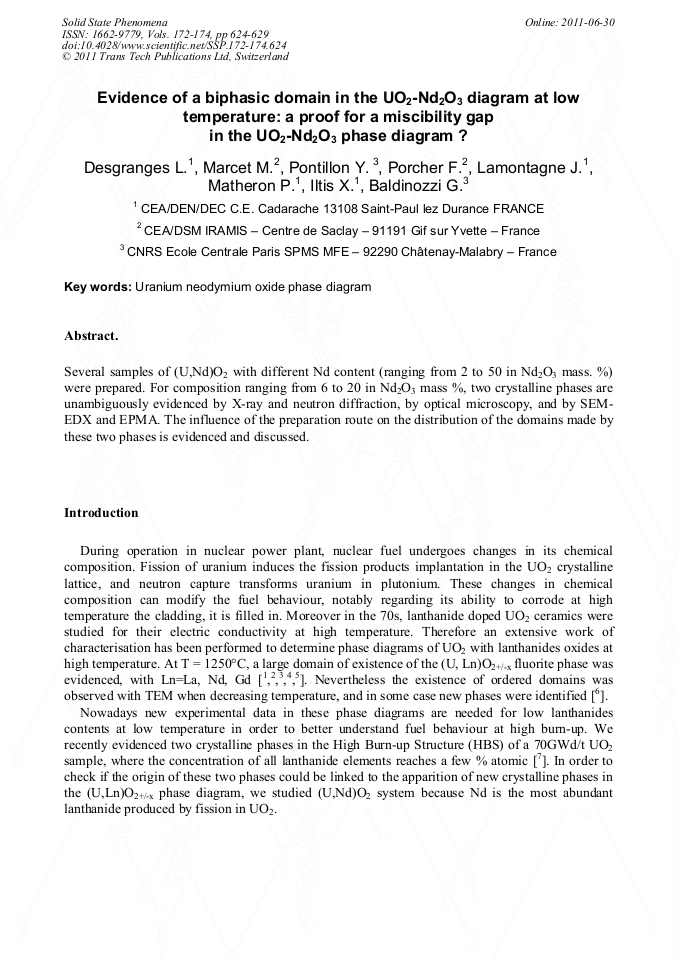 Evidence Of A Biphasic Domain In The Uo2 Nd2o3 Diagram At Room Temperature A Proof For A Miscibility Gap In Uo2 Nd2o3 Phase Diagram Scientific Net