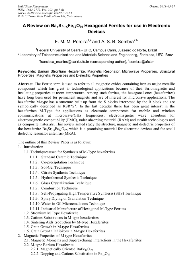 A Review on BaxSr1xFe12O19 Hexagonal Ferrites for use in Electronic