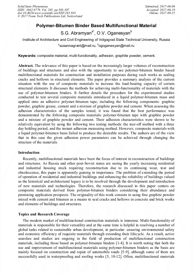 PolymerBitumen Binder Based Multifunctional Material