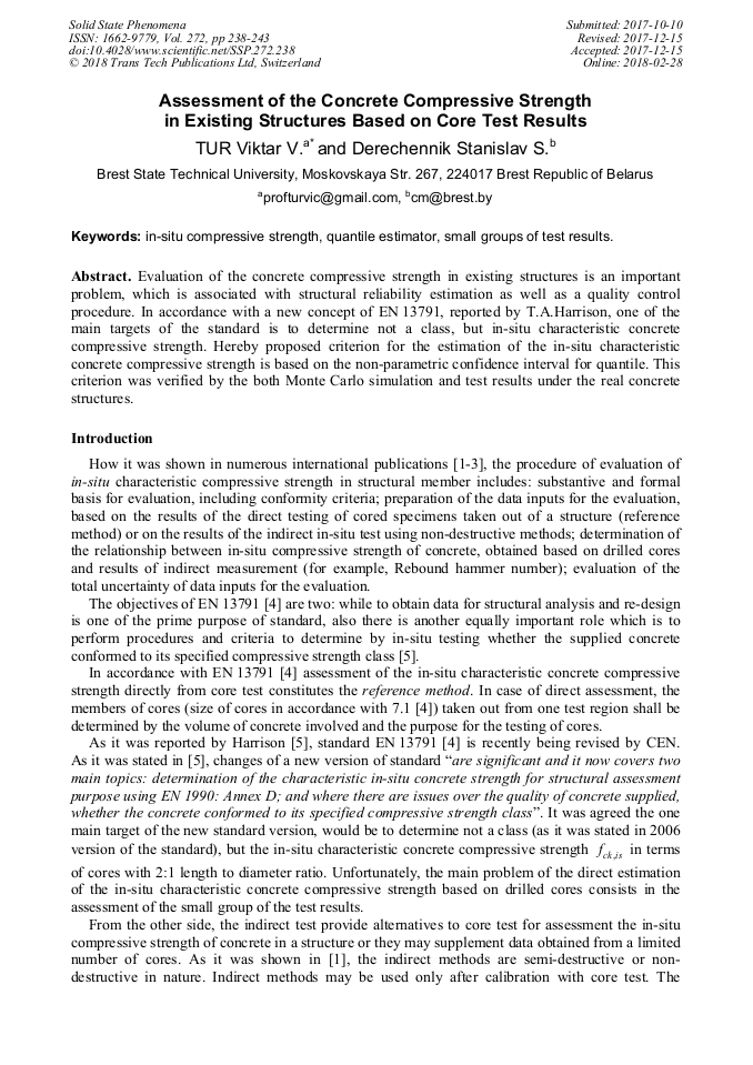 Assessment of the Concrete Compressive Strength in Existing Structures ...