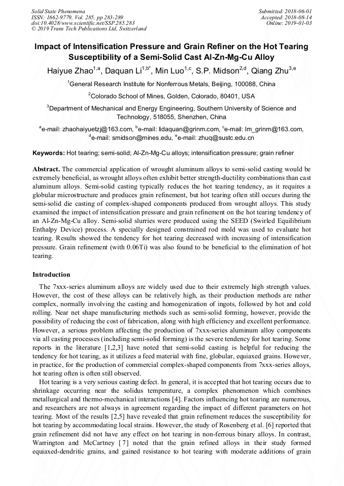 impact-of-intensification-pressure-and-grain-refiner-on-the-hot-tearing