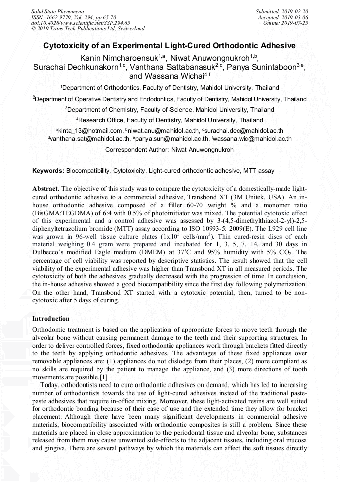 Cytotoxicity of an Experimental LightCured Orthodontic Adhesive