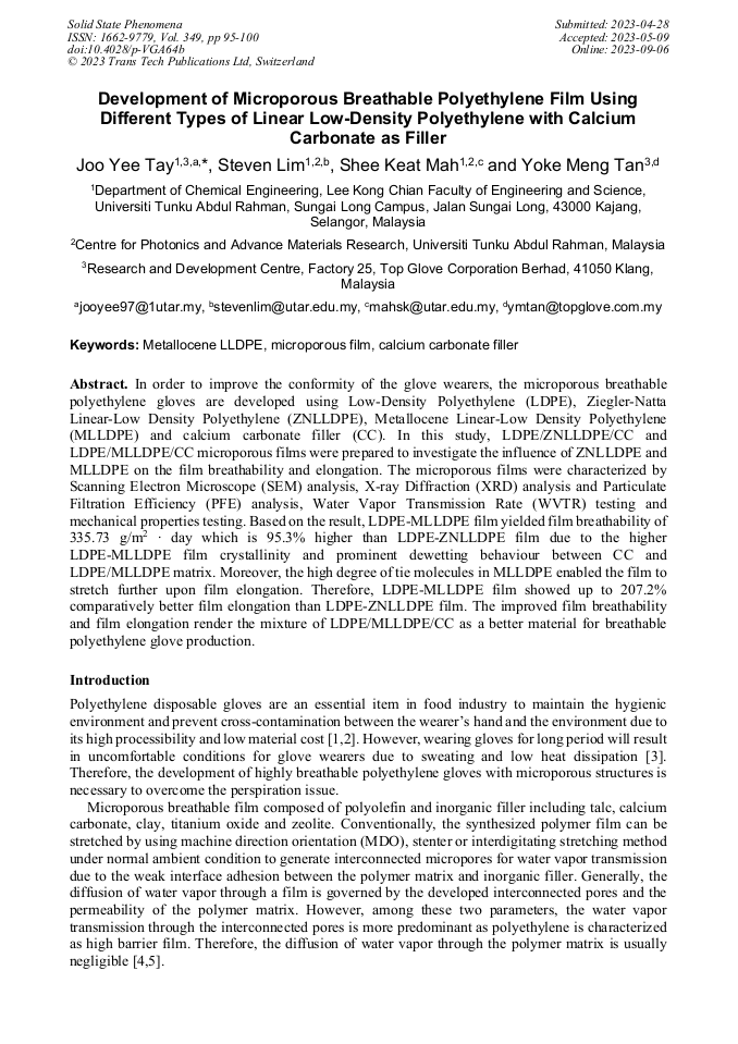 Development of Microporous Breathable Polyethylene Film Using Different